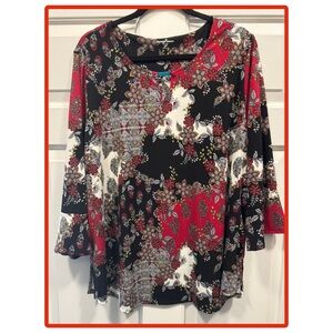 Floral Women's Top - Black, Red, White